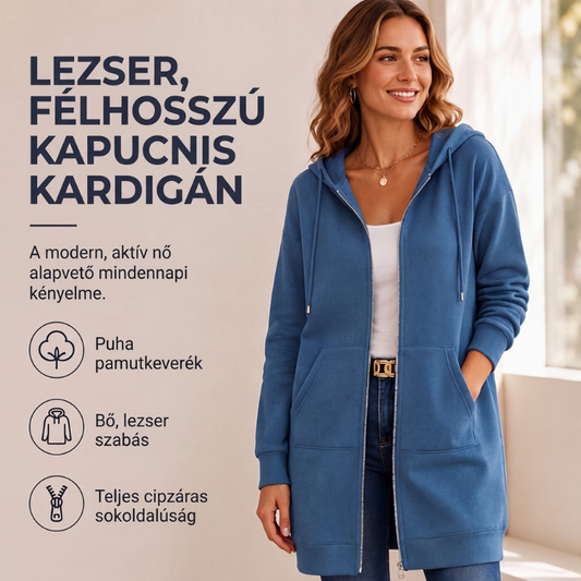 ⌛Korlátozott idejű ajánlat🛍️Női félhosszú kapucnis szvetterdzseki, alkalmi cipzáras kardigánkabát zsebekkel