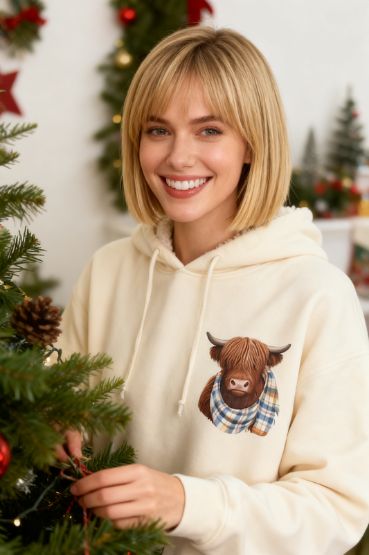 🔥✨🎁Aranyos felvidéki tehén kényelmes, gyapjúval bélelt kapucnis pulóver🦬