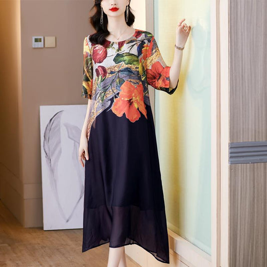 Női elegáns, folyós virágmintás plus size ruha