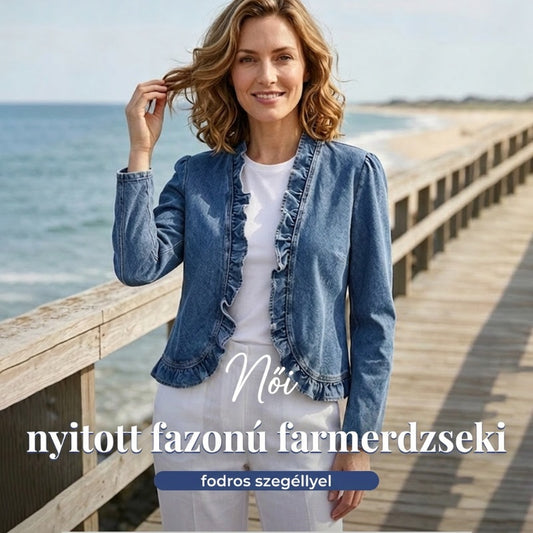 💥Női fodros szegélyű, nyitott elülső farmerdzseki