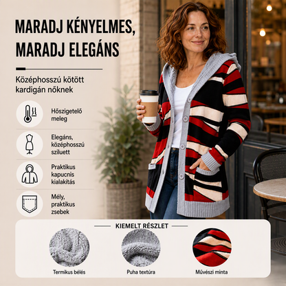 🧣 Plüssbéléses kapucnis női kötött kardigán