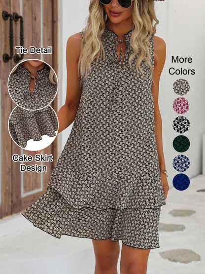 💃 Női geometrikus mintás masnis ruha👗