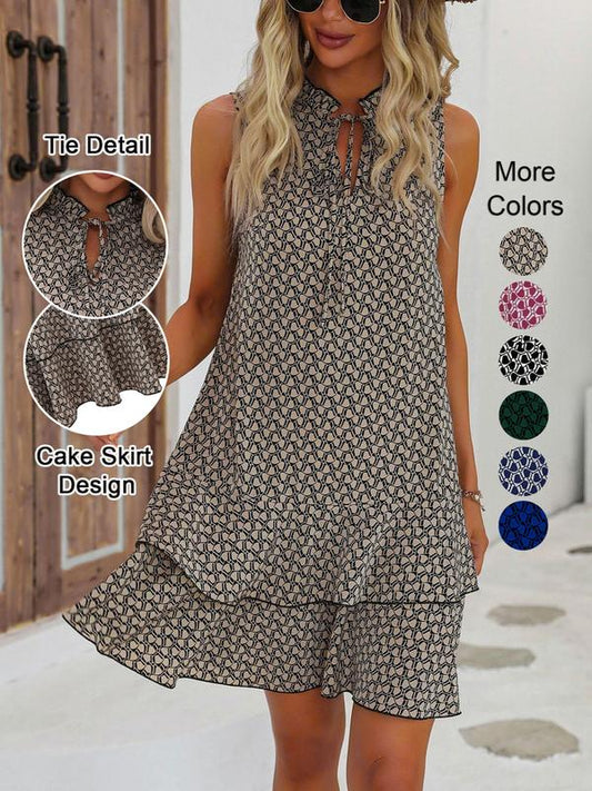 💃 Női geometrikus mintás masnis ruha👗