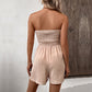 💃Női pánt nélküli Frill Trim Shirred Tie Front széles lábú cső Romper
