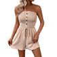 💃Női pánt nélküli Frill Trim Shirred Tie Front széles lábú cső Romper