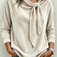 Fall Women Velvet Bow Tie Neck Long Sleeve Top