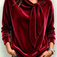 Fall Women Velvet Bow Tie Neck Long Sleeve Top