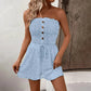 💃Női pánt nélküli Frill Trim Shirred Tie Front széles lábú cső Romper