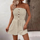 💃Női pánt nélküli Frill Trim Shirred Tie Front széles lábú cső Romper