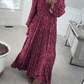 💃Női virágos rayon smocked-waist bélelt maxi ruha