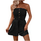 💃Női pánt nélküli Frill Trim Shirred Tie Front széles lábú cső Romper