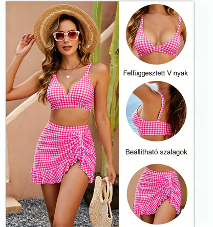 🔥MÚLTHETI AKCIÓ 50% KEDVEZMÉNY💥Gingham magas derekú haskontrollos bikiniszett👙