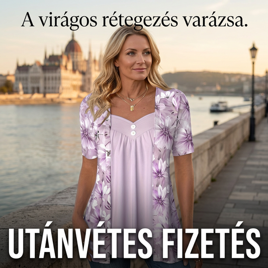 👚Női szabálytalan virágos patchwork felső✨