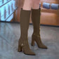 🔥🖤Pontozott orrú Chunky Heel térdmagas csizma