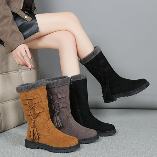 👢Meleg, női, oldalsó cipzárral ellátott, fél lábszárú női csizma