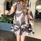 👗Folyó kerek nyakú ruha hosszú ujjakkal és nyomtatással