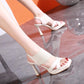 Square toe high heel elastic ankle strap sandals