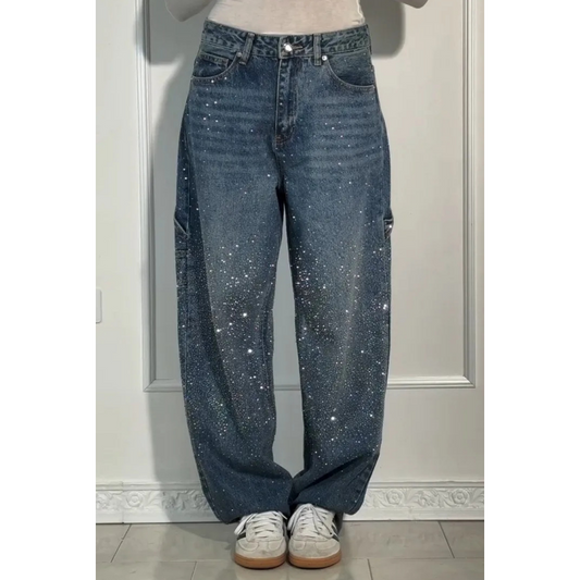 🌸Tavaszi Akciók💐 Női egyenes szabású farmer rhinestone-okkal