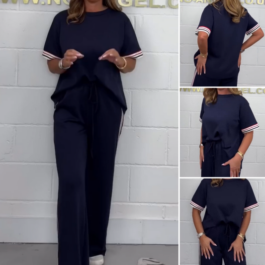 💖Limited Sale 49% OFF💖Side Stripe Short Sleeve T-Shirt & Wide Leg Joggers Set