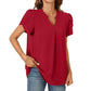 💖👚【M-2XL】Női V-nyakú egyszínű egyszínű rövid ujjú felső