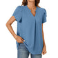 💖👚【M-2XL】Női V-nyakú egyszínű egyszínű rövid ujjú felső