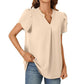 💖👚【M-2XL】Női V-nyakú egyszínű egyszínű rövid ujjú felső
