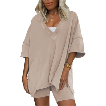 ✨Női V-Nyakú Póló és Casual Shorts Két Részes Szett🎉 Ingyenes Szállítás🎉