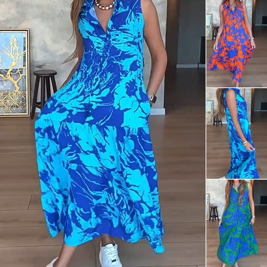 ✨ Női divatos nyomtatott ujjatlan Maxi ruhák👗
