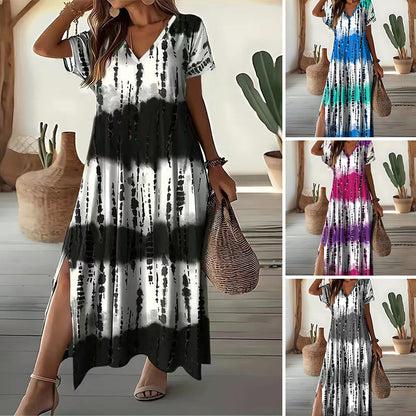 🔥👗【S-4XL】Női alkalmi V-nyakú gradiens női ruhák