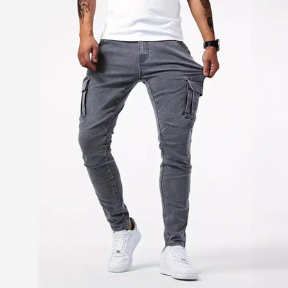 Férfi slim fit farmer funkcionális zsebekkel