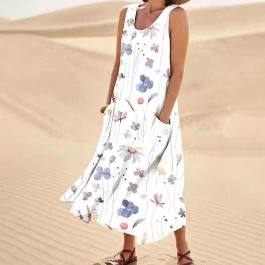 👗Kerek nyakú, nyomtatott, zsebes tankruha