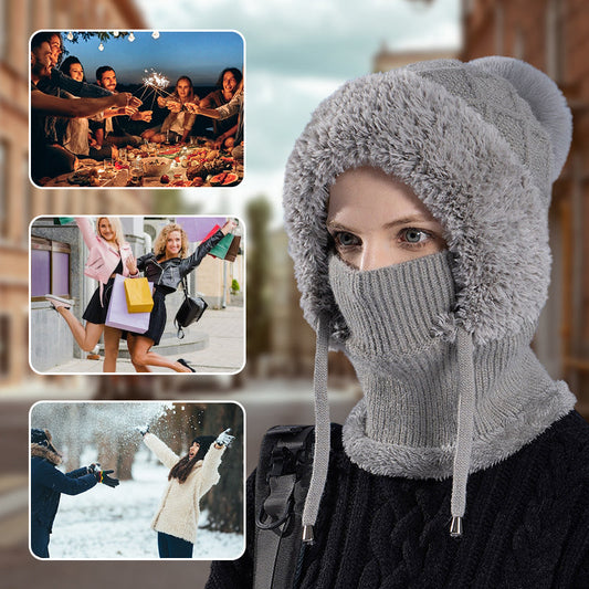 🔥Stílusos vastag kötött téli sapka – meleg arcvédővel és sállal🧣