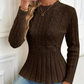 Női vastag kötött kerek nyakú peplum pulóver🧶👚