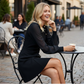 Elegant Long Sleeve Dress with Asymmetrical Button Detail