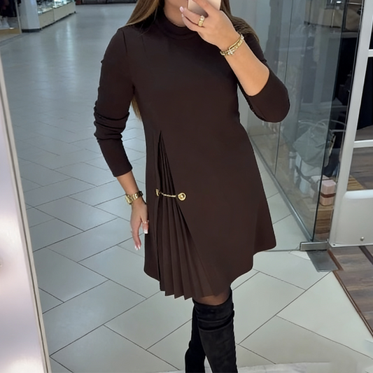 💝Újévi akció 60% kedvezmény💝Elegáns, hosszú ujjú, redős panel ruha