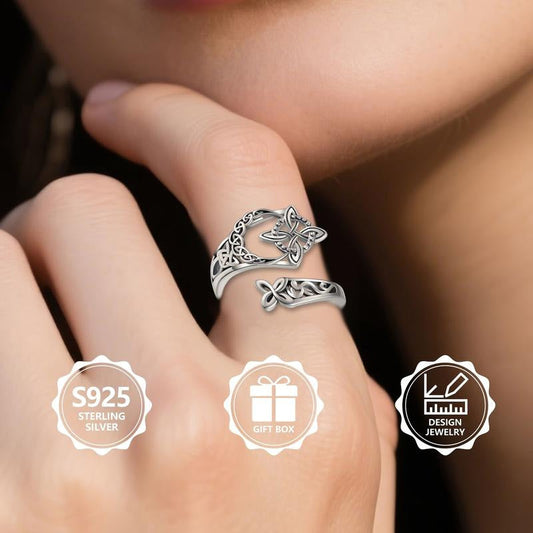 💍S925 sterling ezüst kelta csomós nyitott gyűrű