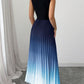 Ombre Pleated Sleeveless Mock Neck Maxi Dress❤️