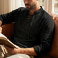 Men's Casual Solid Color Shirt – Lace-Up Neck, Modern Stand Collar & Breathable Cotton ✨