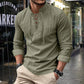 Men's Casual Solid Color Shirt – Lace-Up Neck, Modern Stand Collar & Breathable Cotton ✨