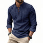 Men's Casual Solid Color Shirt – Lace-Up Neck, Modern Stand Collar & Breathable Cotton ✨