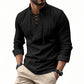 Men's Casual Solid Color Shirt – Lace-Up Neck, Modern Stand Collar & Breathable Cotton ✨