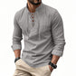 Men's Casual Solid Color Shirt – Lace-Up Neck, Modern Stand Collar & Breathable Cotton ✨