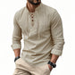 Men's Casual Solid Color Shirt – Lace-Up Neck, Modern Stand Collar & Breathable Cotton ✨