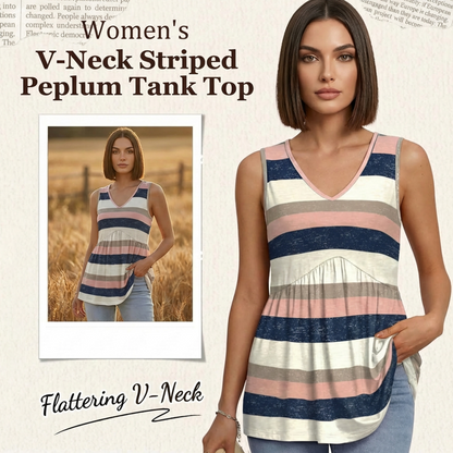 Női V-nyakú csíkos peplum tank top