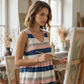 Női V-nyakú csíkos peplum tank top