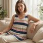 Női V-nyakú csíkos peplum tank top