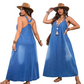 🌊 MOST 50% KEDVEZMÉNY! 👗 Laza szabású, V-nyakú farmer maxi ruha – francia elegancia és légáteresztő kényelem ✨