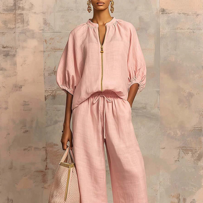 Casual Two-Piece Lounge Set with Drawstring Pants