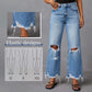 👖 IDŐSZAKOS AKCIÓ: 50% KEDVEZMÉNY! 🔥 Magas derekú, szakadt trapéz farmer – Crop, stretch és vintage stílus ✨