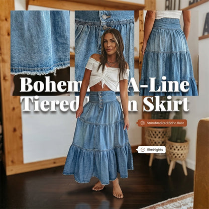💙  Női magas derekú lépcsős szoknya A-vonalú farmer maxi szoknya – alakformáló, könnyed elegancia és tökéletes minden napra